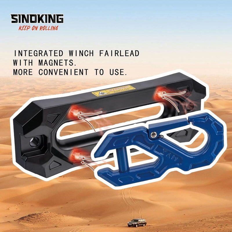 SINOKING Winch Fairlead with Tow Hook, Aluminum Hawse Fairlead with Grade 80 Forged Steel Winch Hook, 45000lb Break Strength Winch Fairlead Hook Set for Off-Road Vehicle Recovery, Black and Blue - Image 4